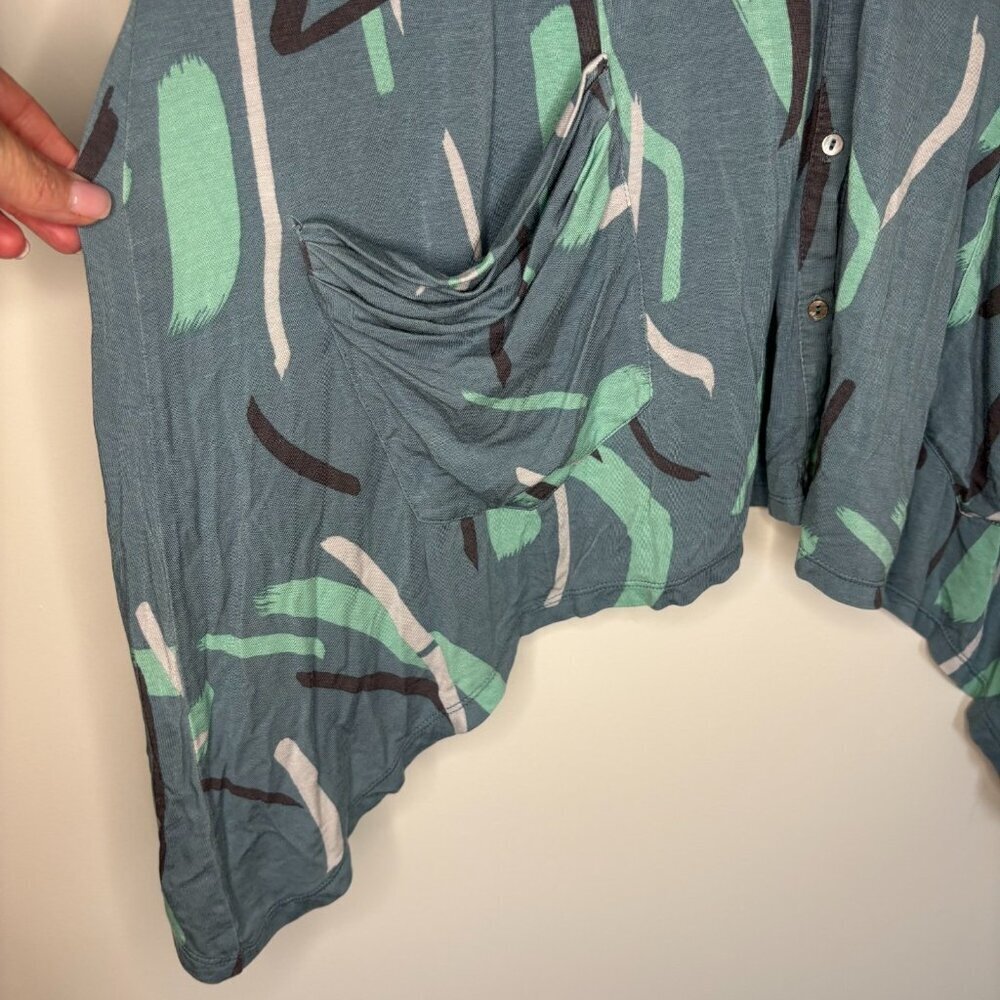 LOGO Lori Goldstein Asymmetric Cardigan Women XL Soft Flowy Pocket Blue Green - Picture 4 of 7